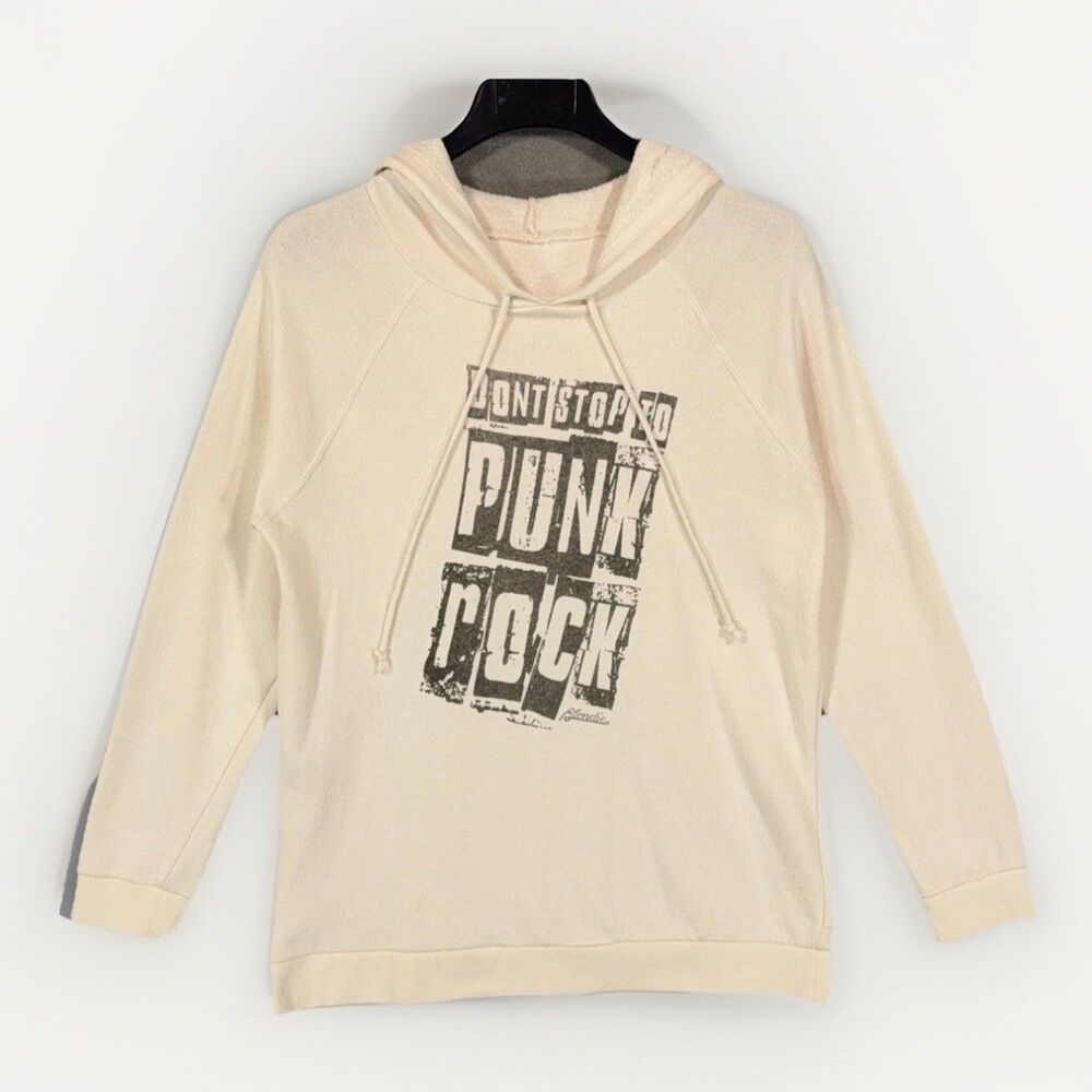 Blondie Band Hoodie M Cream Sweatshirt Rapture Lyrics Graphic Dont Stop Rock